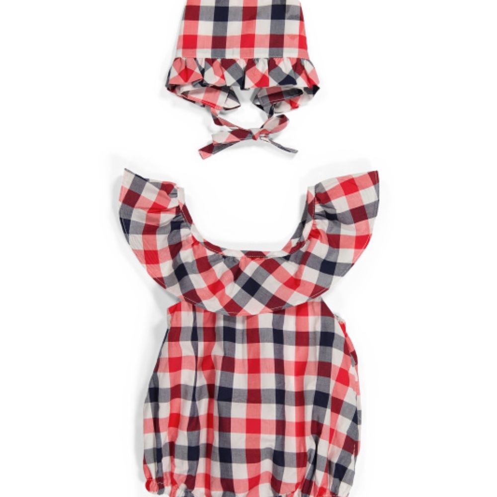 TOMMY BAHAMA Patriotic USA Baby Romper + Bonnet!